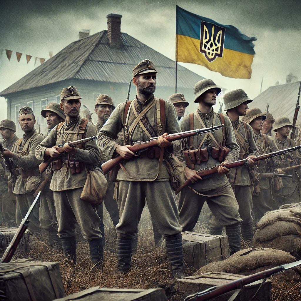 DALL·E 2024-08-20 10.40.53 - A highly realistic image depicting Ukrainian soldiers from the Army of the Ukrainian People's Republic (UNR) during the War of Independence (1917-1921